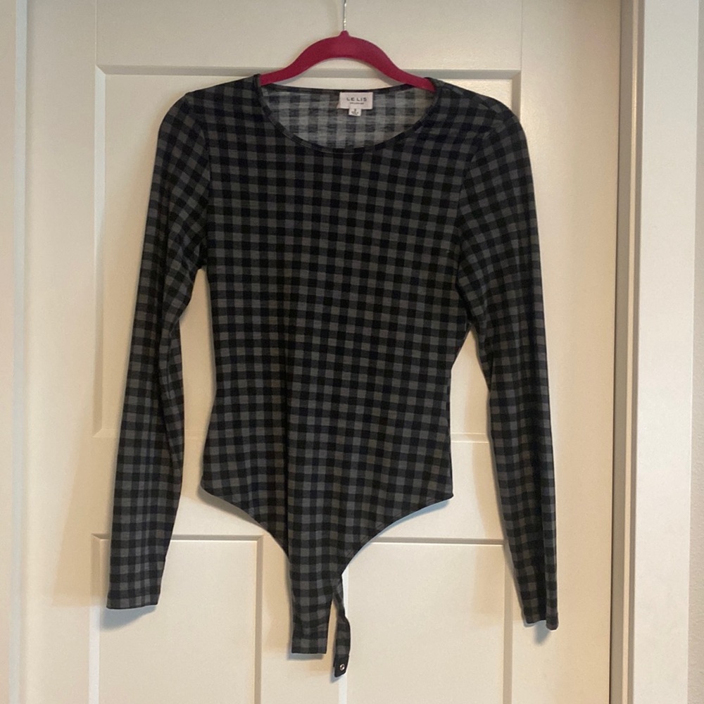 Long sleeves bodysuit plaid black and grey size small